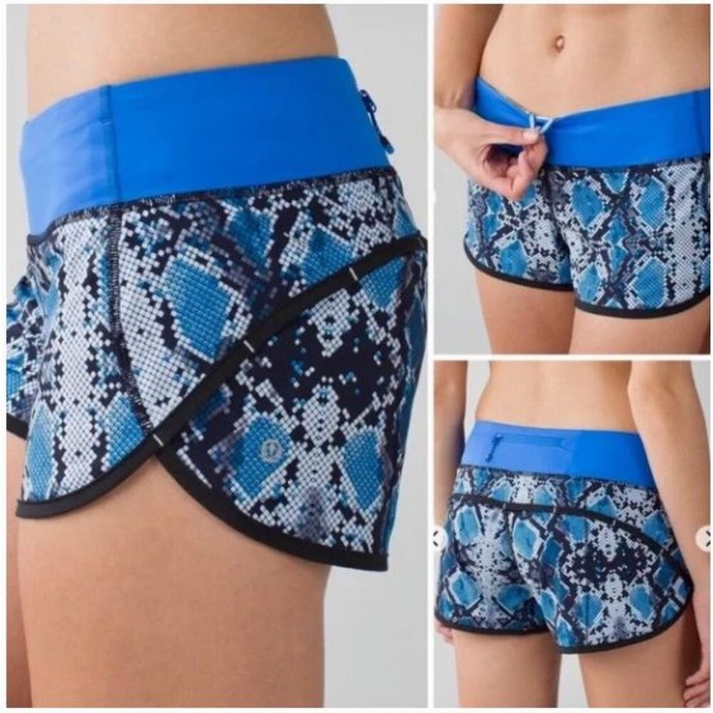 Womens Lululemon Run Speed Short Blue Black Gray Snake Print Running Short Sz 10